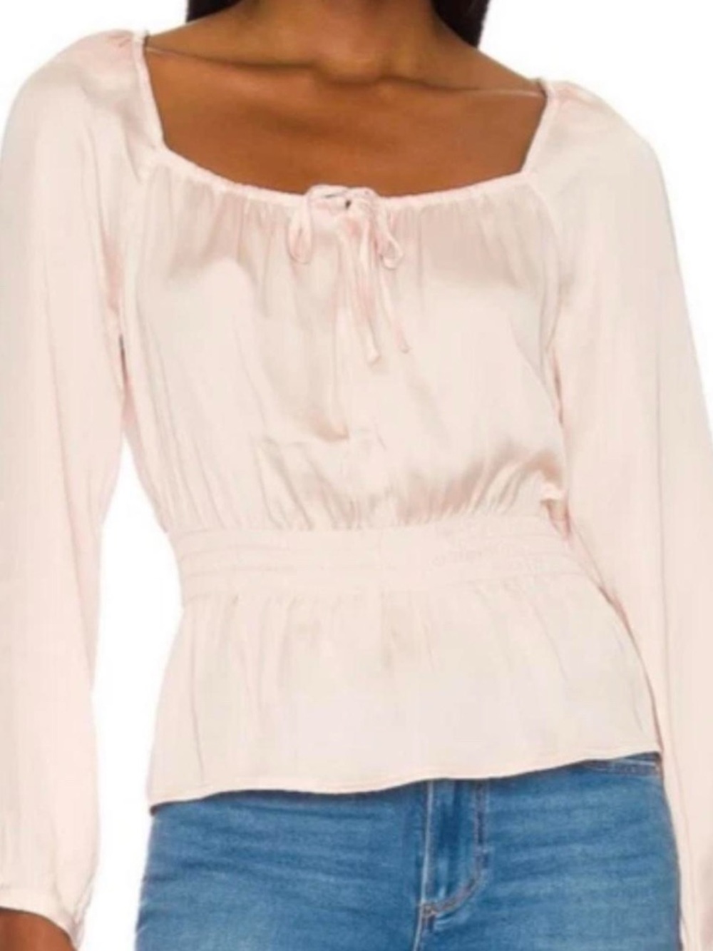 Paige Odalynn Long Sleeve Blouse Top Smocked Waist Light Pink - Size Medium NWOT